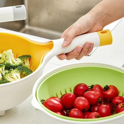 Purilite Select Double Layer Rotatable Drain Basket with Handle for Fruit Washing Vegetable Cleaning and Kitchen Storage