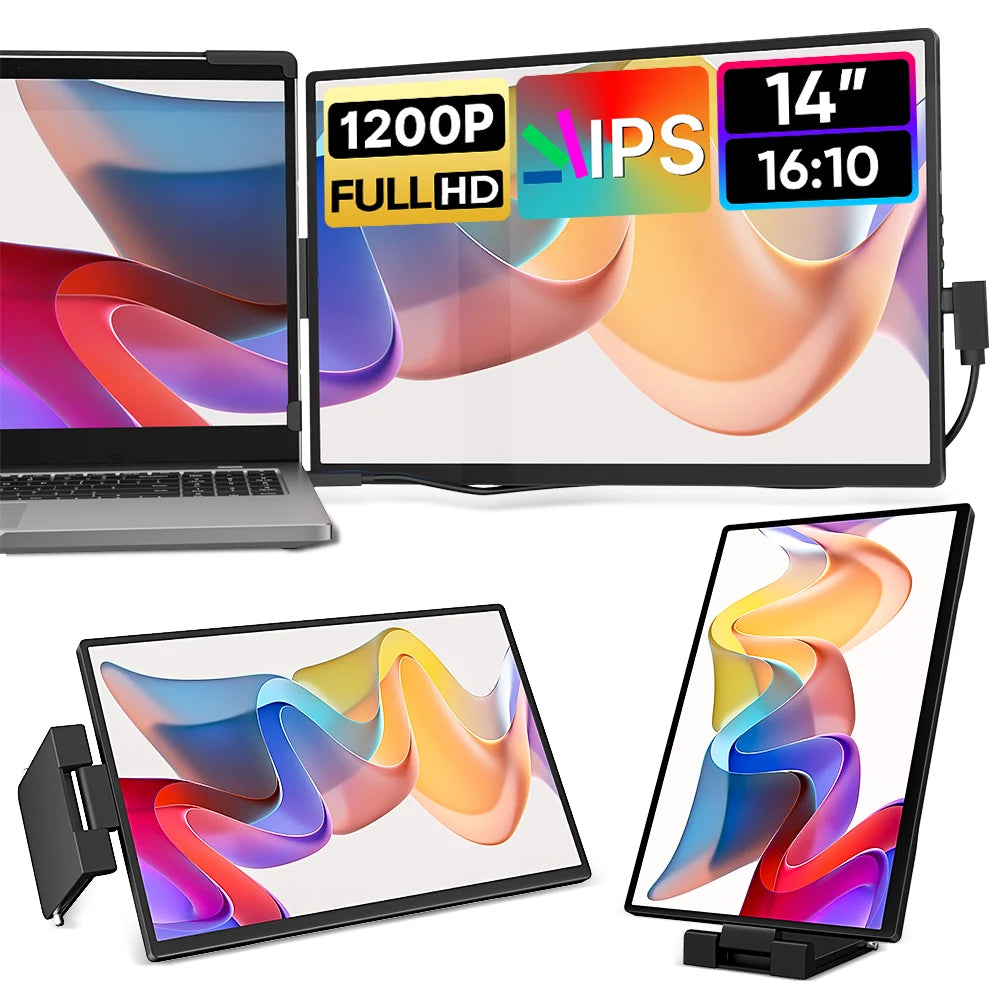 Purilite Select 14.1 Inch Portable Monitor | 1200P FHD IPS Screen | Single or Dual Laptop Screen Extender with Type-C