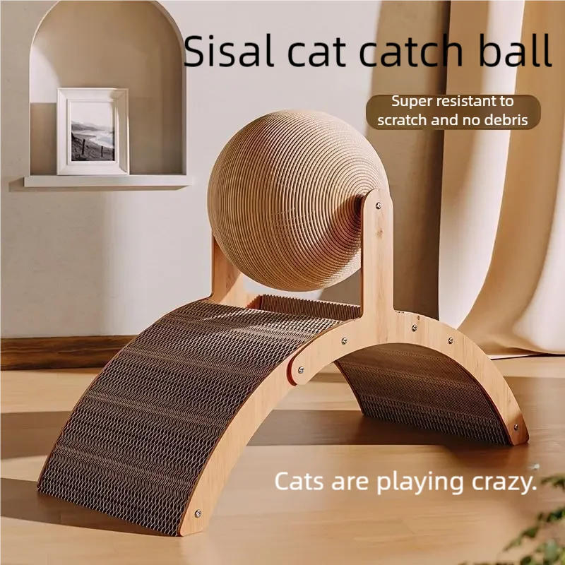 Purilite Select 2 In 1 Cat Scratching Ball Wooden Cat Scratcher | Natural Sisal Scratch Board | Wear-Resistant Paw Training Toy