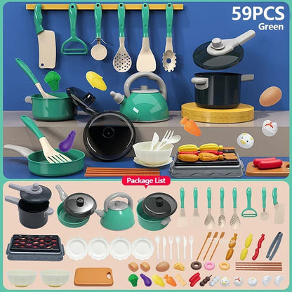 Purilite Select Kids Kitchen Toys Set 92/86/69/59 PCS Pretend Play Kitchen Accessories with Play Pots and Food Cooking Toy Set for Boys and Girls