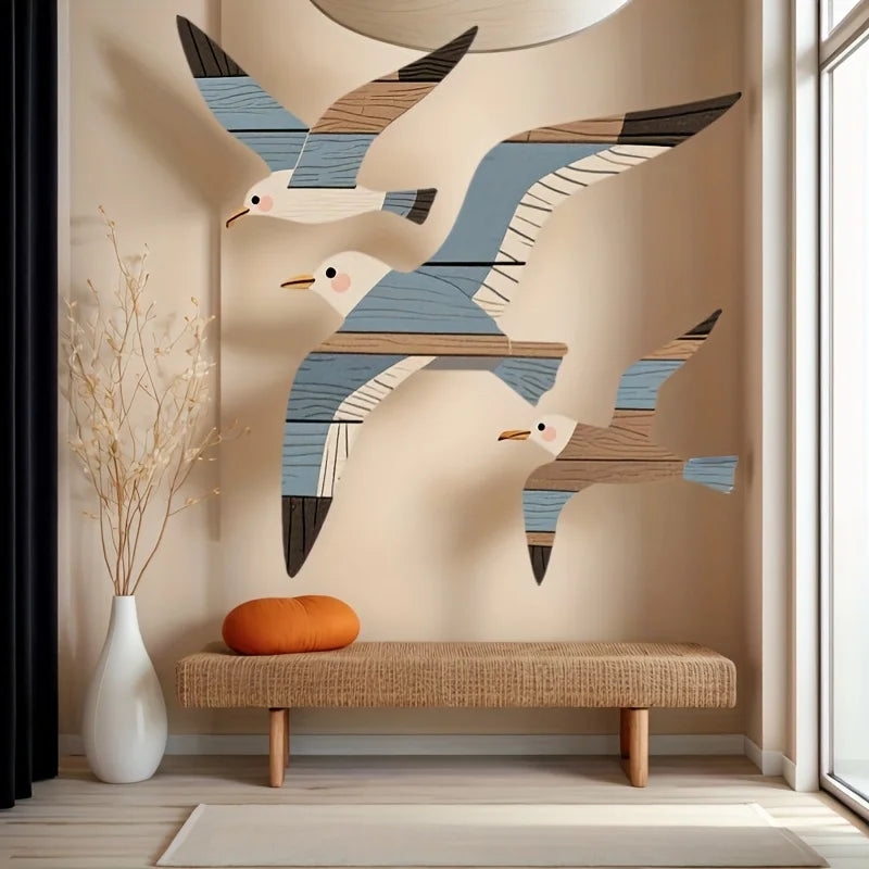 Purilite Select 3PCS Wooden Seagull Wall Decorations