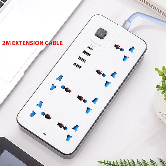 Purilite Select | Universal Power Multi Tap with USB Ports | EU US UK Plug Power Strip with 2m Extension Cord