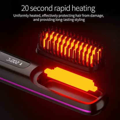 Purilite Select Electric Ceramic Heating Straight Hair Comb Wireless Portable Negative Ion Styling Tool Rechargeable USB Straightening Brush