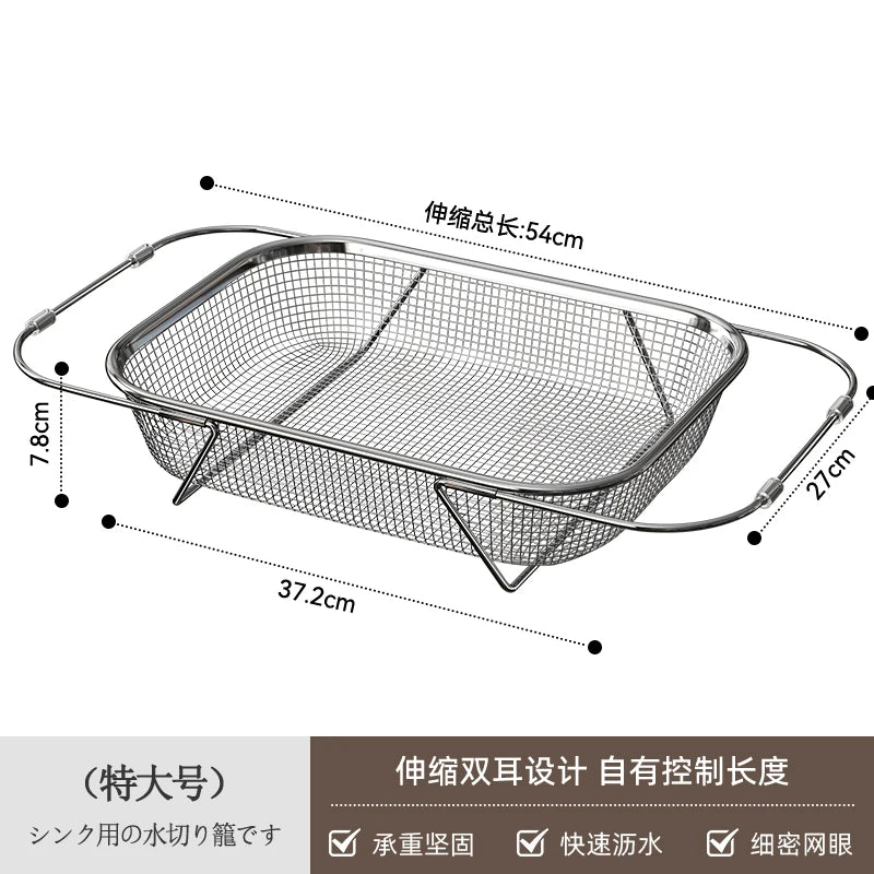 Purilite Select Stainless Steel Kitchen Sink Drainer Basket | Expandable Dish Drying Rack | Dishwasher Drain Board | Vegetable Desktop Organizer