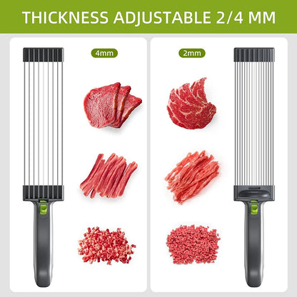 Purilite Select Adjustable Stainless Steel Meat Slicer | Manual Kitchen Meat Cutter with 2mm and 4mm Thickness Control for Jerky, Fresh Meat, and Food Preparation