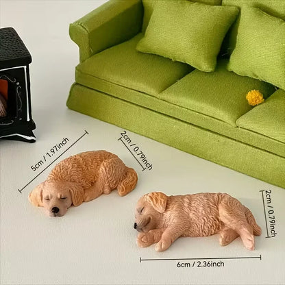 Purilite Select Sleeping Dog Figurine Decoration Set of 3 Realistic Golden Retriever and Labrador Desktop Car Dashboard Display Ornaments