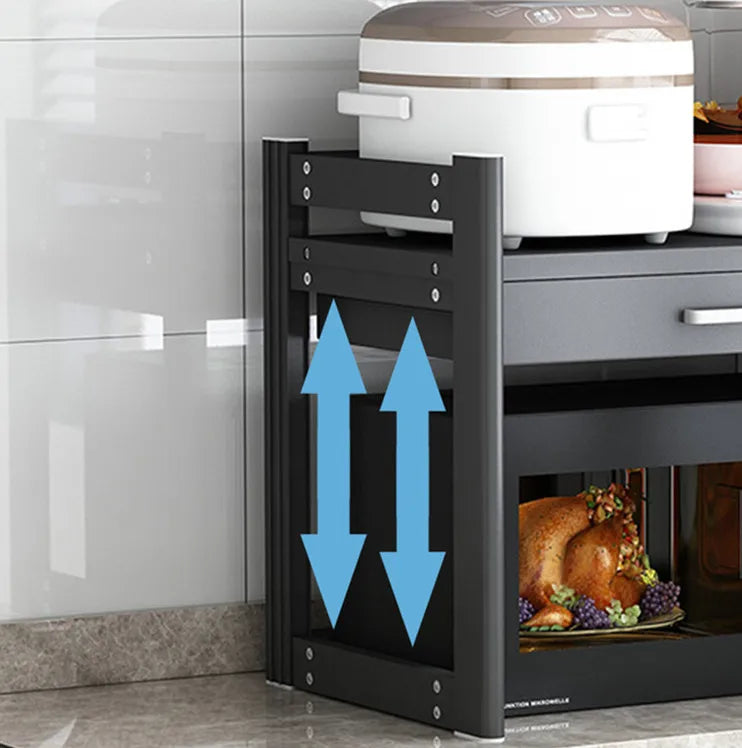 Purilite Select 2-Tier Microwave Shelf | Aluminum Kitchen Storage Rack with Drawer | Space Saving Organizer Stand