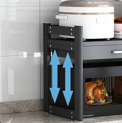 Purilite Select 2-Tier Microwave Shelf | Aluminum Kitchen Storage Rack with Drawer | Space Saving Organizer Stand