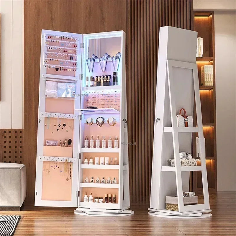 Purilite Select 360° Rotating Jewelry Cabinet with Full-Length Mirror – Bedroom Makeup Storage Dressing Mirror Cabinet