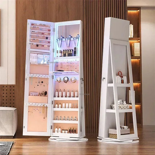 Purilite Select 360° Rotating Jewelry Cabinet with Full-Length Mirror – Bedroom Makeup Storage Dressing Mirror Cabinet