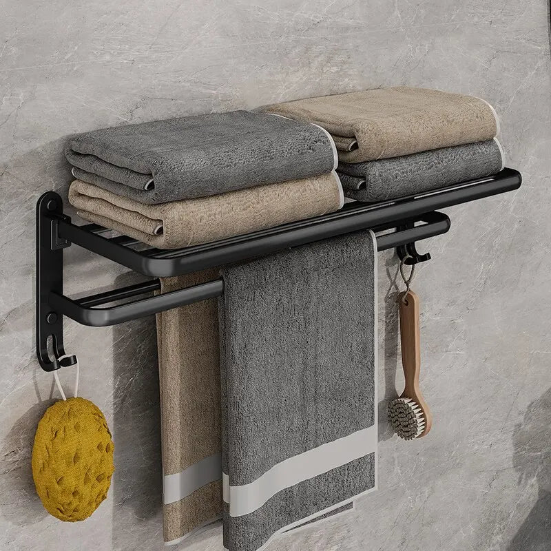Purilite Select Matte Black 50CM Folding Towel Rack with Hook