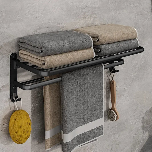 Purilite Select Matte Black 50CM Folding Towel Rack with Hook