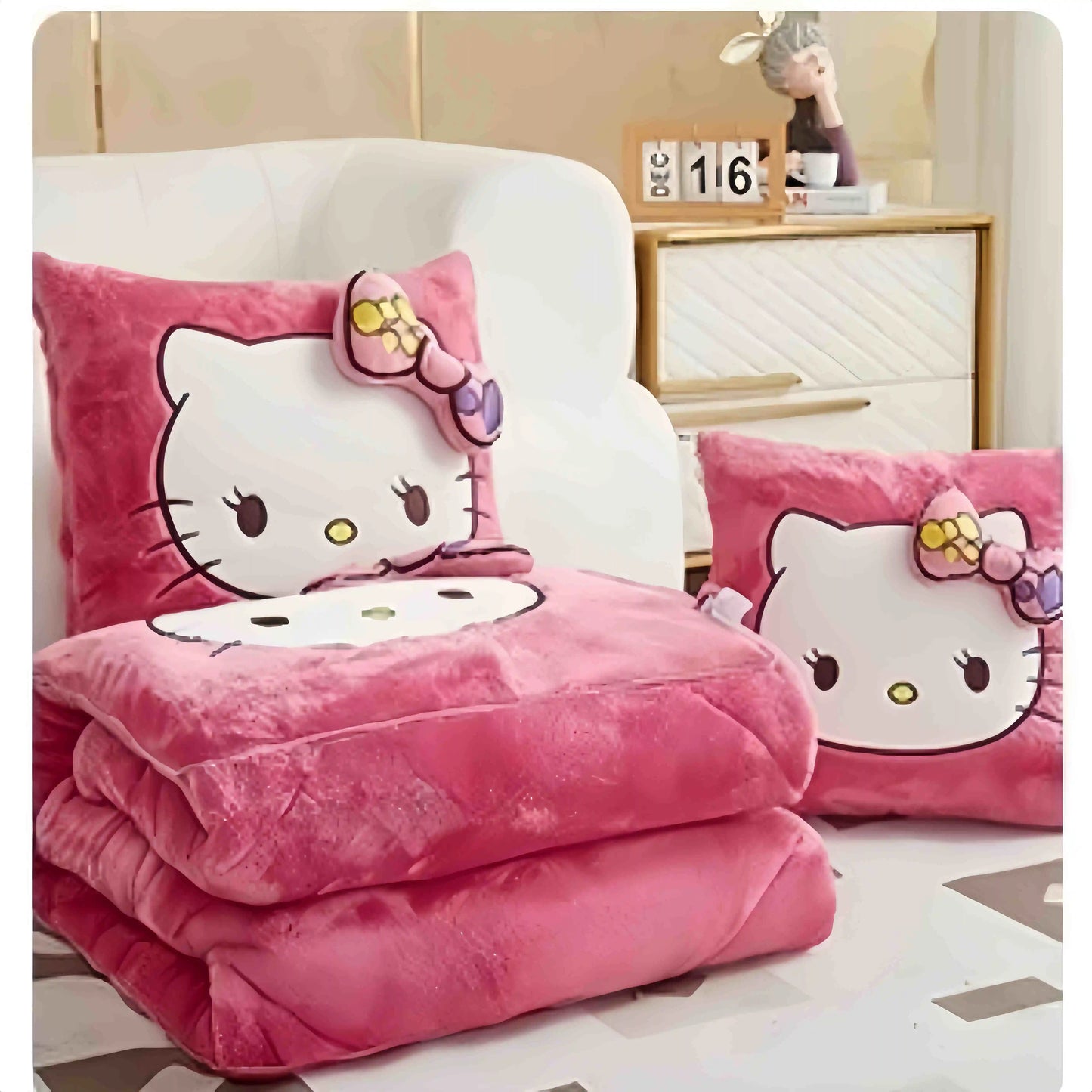 Purilite Select | Hello Kitty Throw Pillow Blanket | Two-in-One Kawaii Flannel Nap Blanket | Kids & Bedroom Decor Gift