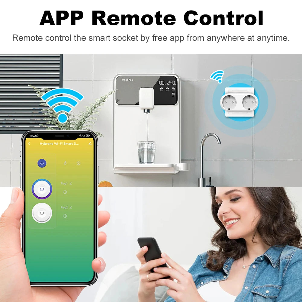Purilite Select Smart WiFi Dual Outlet Plug | 2-in-1 Smart Socket | Energy Monitoring | Voice Control | 16A Programmable Smart Power Adapter (Set of 2)