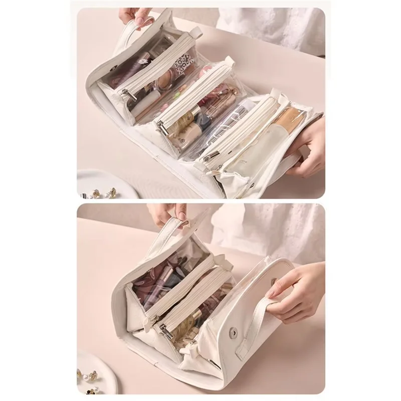 Purilite Select Travel Toiletry Bag | PU Leather Roll-Up Cosmetic Organizer | Hanging Makeup Bag with Detachable Compartments