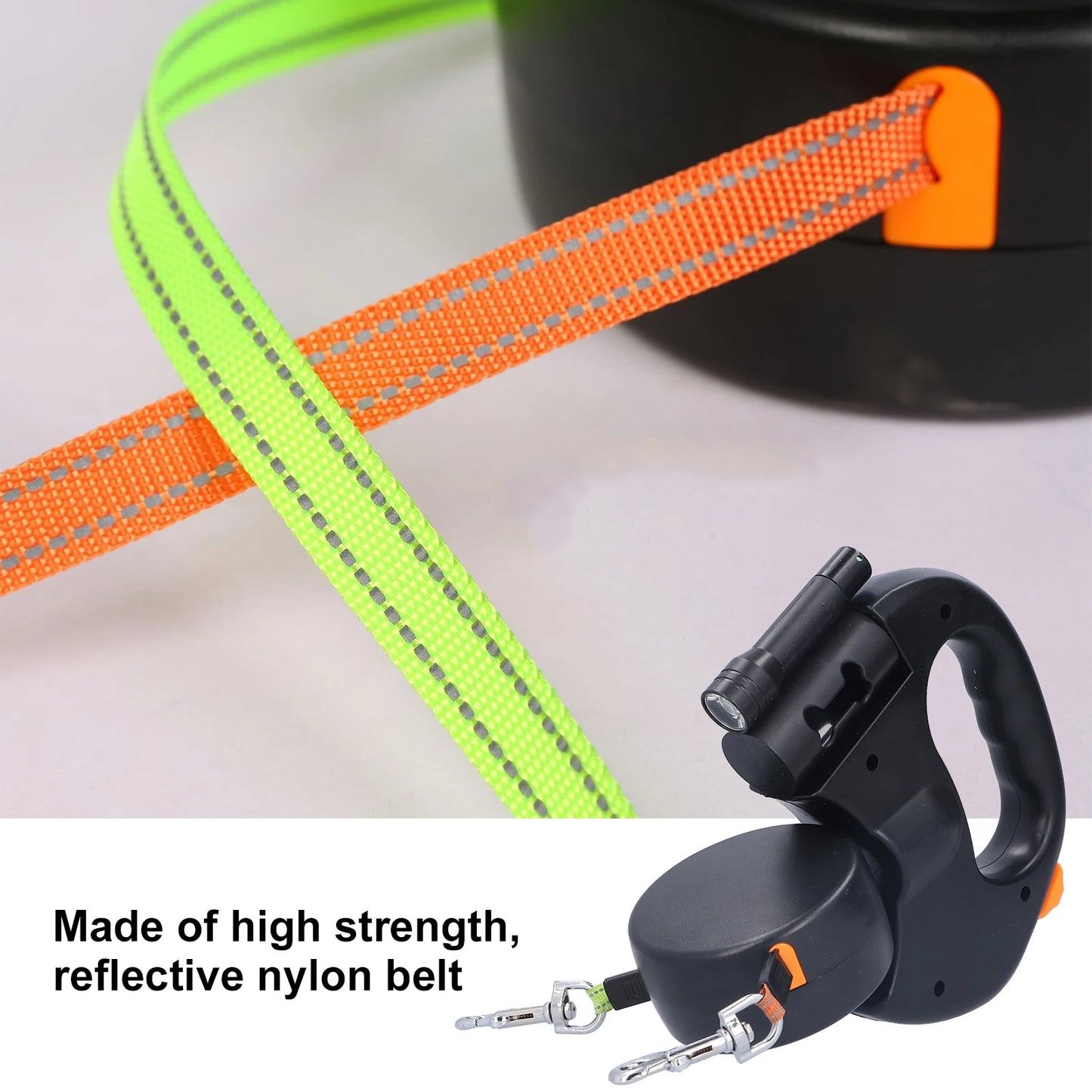 Purilite Select Retractable Double Dog Leash with Flashlight & Bag Dispenser