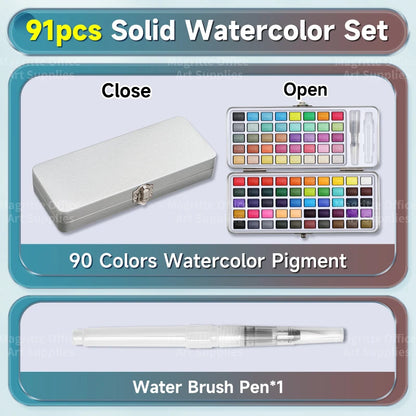 Purilite Select Watercolor Paint Set – 90 Bright Colors with Water Pens for Artists & Hobbyists
