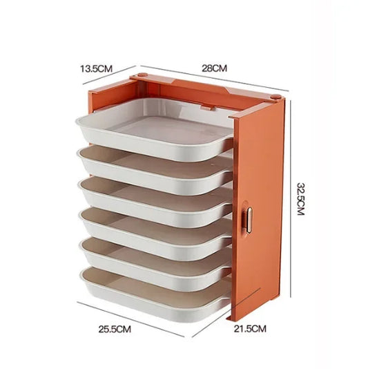 Purilite Select Foldable 6 Layer Kitchen Dish Tray Rack | Multi-Functional Side Dish Organizer | Drawer Design Storage Rack | Wall Mounted Kitchen Storage