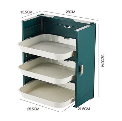 Purilite Select Foldable 6 Layer Kitchen Dish Tray Rack | Multi-Functional Side Dish Organizer | Drawer Design Storage Rack | Wall Mounted Kitchen Storage