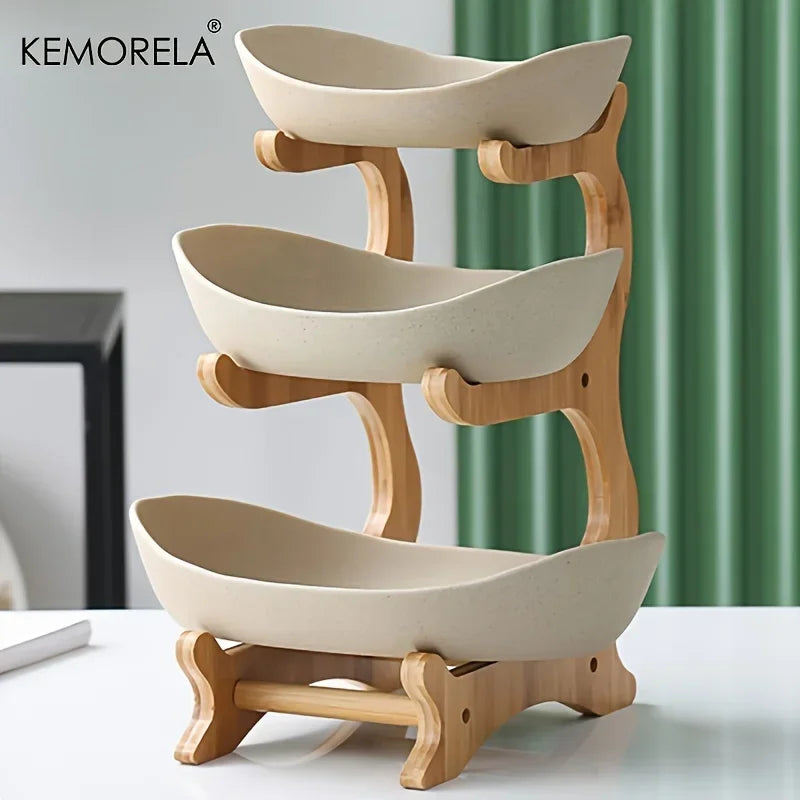 Purilite Select | Double or Three Layer Wooden Snack & Fruit Serving Plate | Modern Multi-Layer Dessert Stand for Living Room