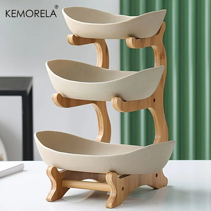 Purilite Select | Double or Three Layer Wooden Snack & Fruit Serving Plate | Modern Multi-Layer Dessert Stand for Living Room