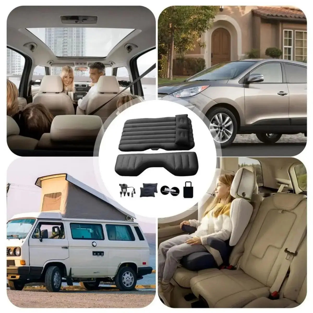 Purilite Select Car Inflatable Bed Air Cushion | Portable Travel Sleeping Mattress with Flocking Fabric | Vehicle Back Seat Comfort Bed