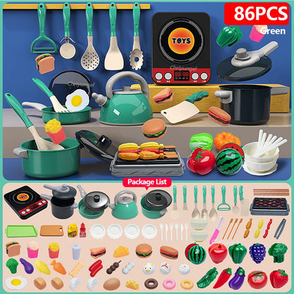 Purilite Select Kids Kitchen Toys Set 92/86/69/59 PCS Pretend Play Kitchen Accessories with Play Pots and Food Cooking Toy Set for Boys and Girls