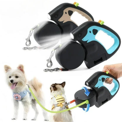 Purilite Select 3M Retractable Rotating Double Pet Leash with Flashlight & Poop Bag Box
