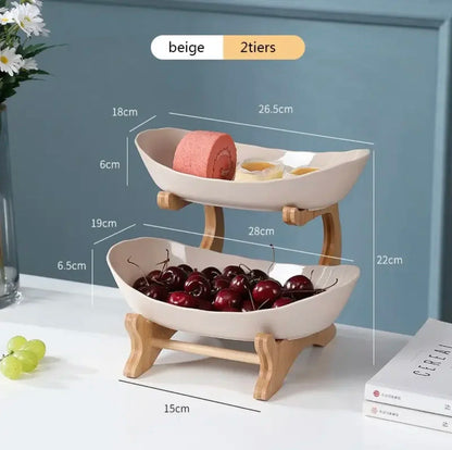 Purilite Select | Double or Three Layer Wooden Snack & Fruit Serving Plate | Modern Multi-Layer Dessert Stand for Living Room