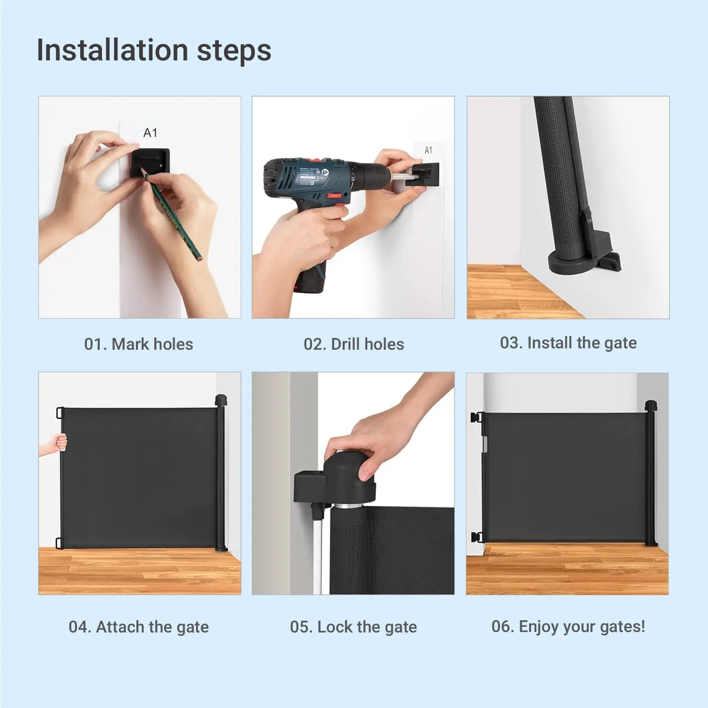 Purilite Select Retractable Baby Gate | 33" Tall x 70.8" Wide Mesh Safety Gate | Child & Pet Safety Barrier for Stairs and Doorways