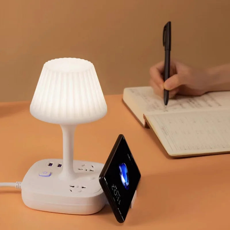 Purilite Select Multi-Functional Desk Table Lamp with Dual USB Charging Ports, Three AC Outlets and Phone Holder