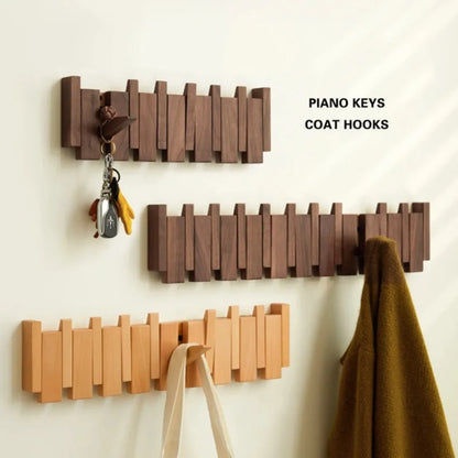 Purilite Select Creative Wall Mounted Wood Coat Rack | Piano Key Shaped 8 Hooks | Hats and Jacket Organizer | Entry Door and Home Decor