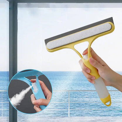 Purilite Select 3-in-1 Window Cleaning Squeegee Multi-Function Glass Mirror Wiper with Spray Bottle and Microfiber Scrub Household Car Cleaner Tool