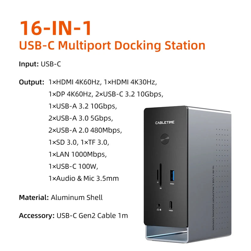 Purilite Select 16-in-1 USB-C Docking Station
