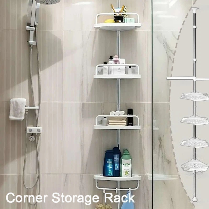 Purilite Select Large Capacity Quick Drainage Bathroom Corner Shelf | Rustproof Stainless Steel Telescopic Punch-Free Organizer | Toilet & Kitchen Storage