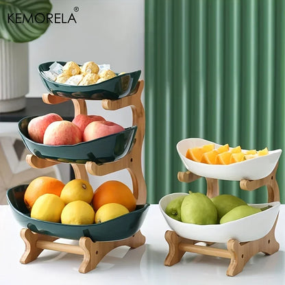 Purilite Select | Double or Three Layer Wooden Snack & Fruit Serving Plate | Modern Multi-Layer Dessert Stand for Living Room
