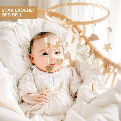 Purilite Select Wooden Baby Crib Mobile | Crochet Star Hanging Bed Bell | Nursery Rattle Decoration | Newborn Comfort Toy