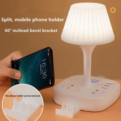 Purilite Select Multi-Functional Desk Table Lamp with Dual USB Charging Ports, Three AC Outlets and Phone Holder