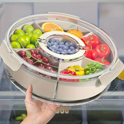 Purilite Select | Divided Rotating Serving Tray with Lid & Handle | Portable Snackle Box for Fruits Snacks Veggies & Charcuterie