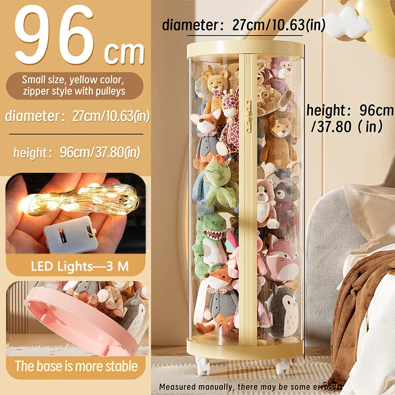 Purilite Select Transparent Doll Storage Box | Plush Toy Organizer | Zipper Storage Tube | Kids Toy Organization Bin