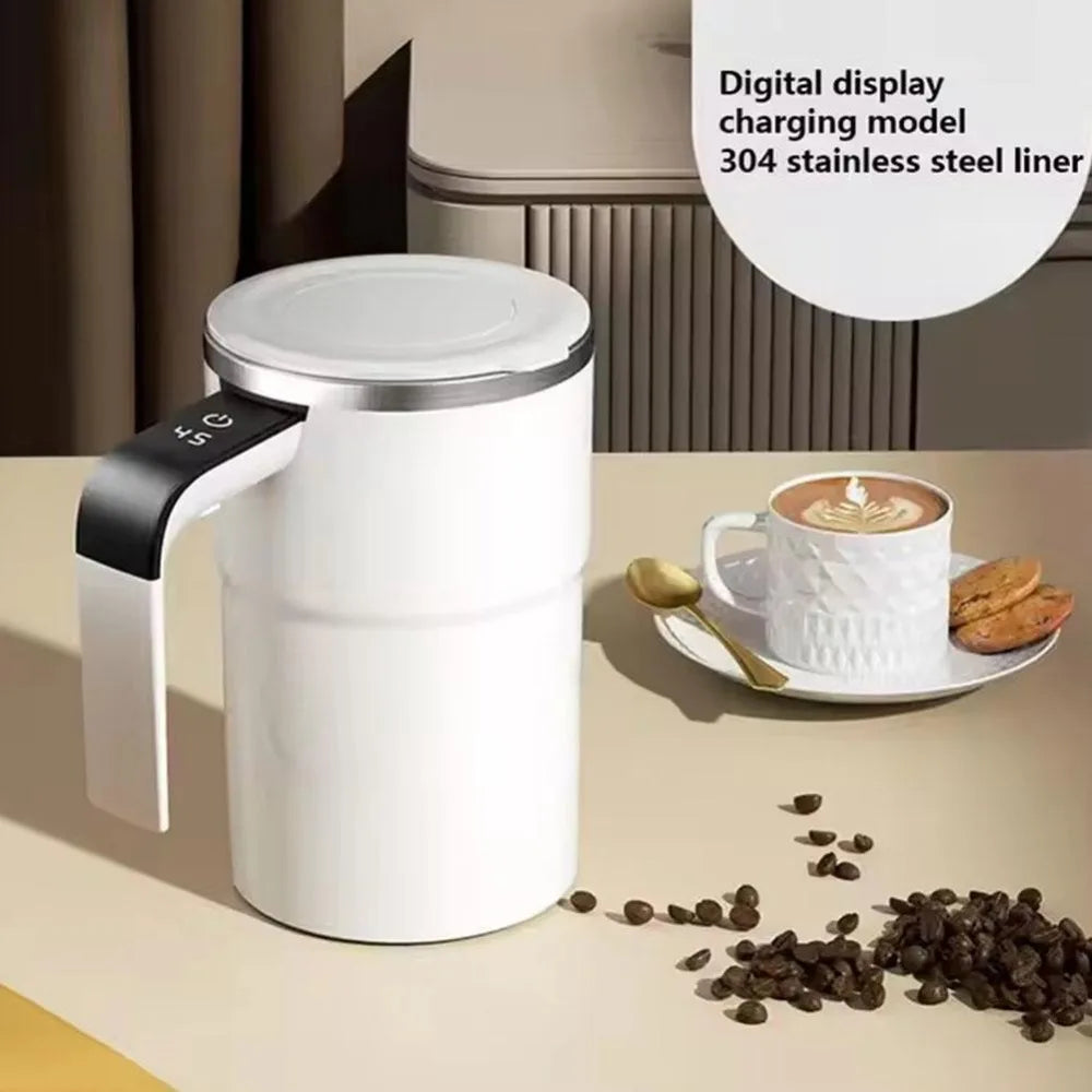 380ML Mini Electric Coffee Cup With Cover Rotating Blender Automatic Mixing Cup USB Charging LED Temperature Display
