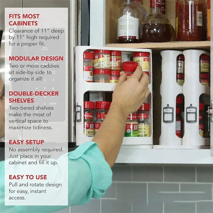 Purilite Select Kitchen Condiment Spice Organizer Rack | Multi-Function Rotating Storage Shelf | Slide Kitchen-Cabinet Cupboard Storage