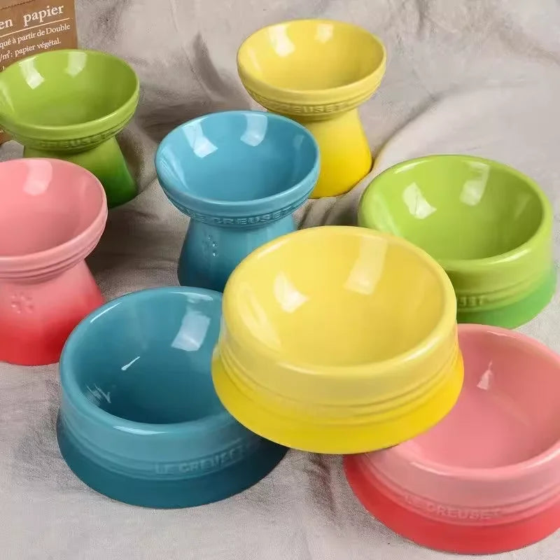 Ceramic Tall Pet Bowl – Anti-Spill Elevated Cat & Dog Food Bowl