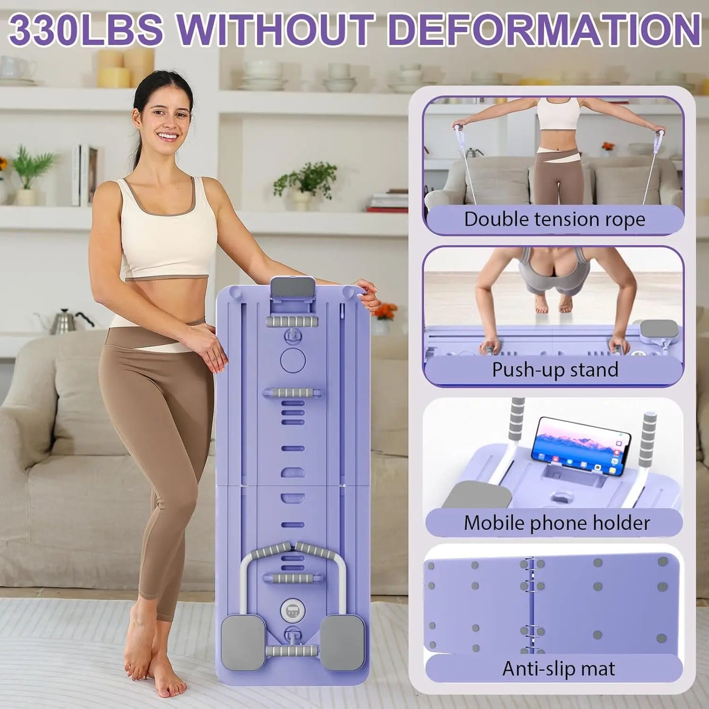 Purilite Select Multifunctional Abdominal Board | Resistance Bands Push-Up Stands | Foldable Home Fitness Equipment | Core Strength Trainer