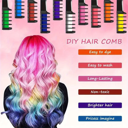 Purilite Select | Temporary Hair Dye Chalk Comb Set 10 Colors | Washable Hair Coloring Kit | Portable Styling Tool
