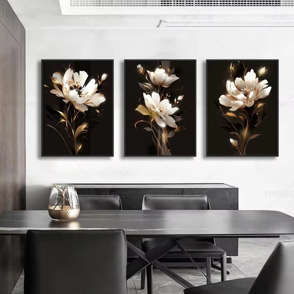 Purilite Select Luxury Black & Gold Plant Leaves Canvas Print
