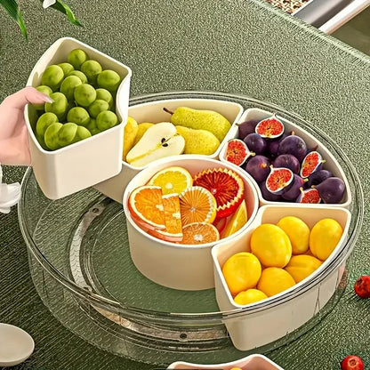 Purilite Select | Divided Rotating Serving Tray with Lid & Handle | Portable Snackle Box for Fruits Snacks Veggies & Charcuterie