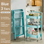 Purilite Select Carbon Steel Foldable 3-Tier Rolling Storage Cart Multi-Layer Floor Stand Organizer with Wheels