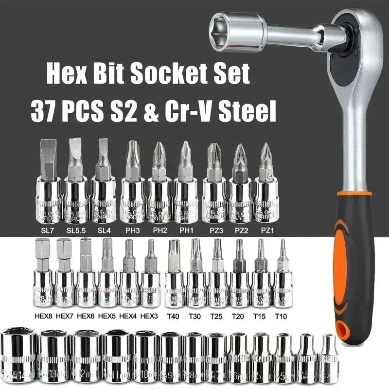 Purilite Select 46-Piece Socket & Wrench Combination Set — Professional Car, Motorcycle & Household Tool Kit