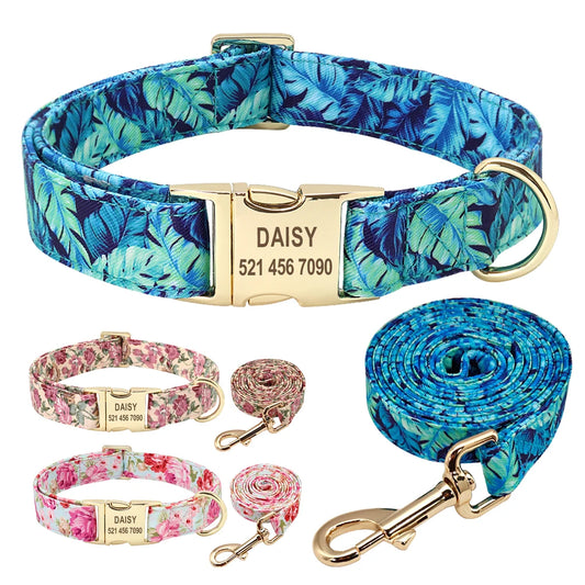 Purilite Select Personalized Floral Dog Collar and Leash Set